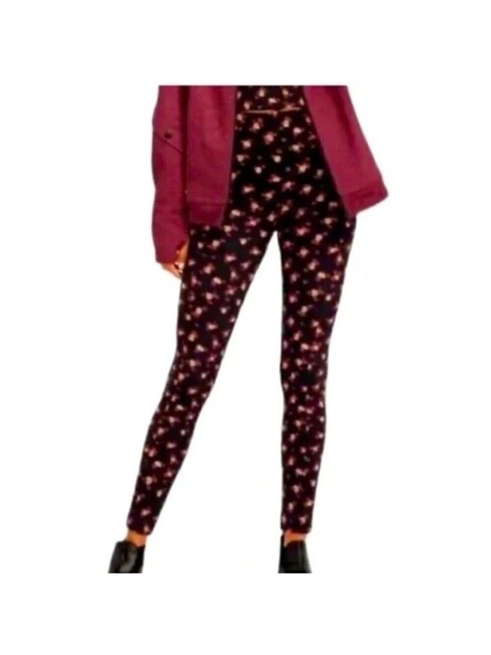 Cabi Women's S Black Floral High-Waisted Leggings Stretchy Rayon Blend F1318
